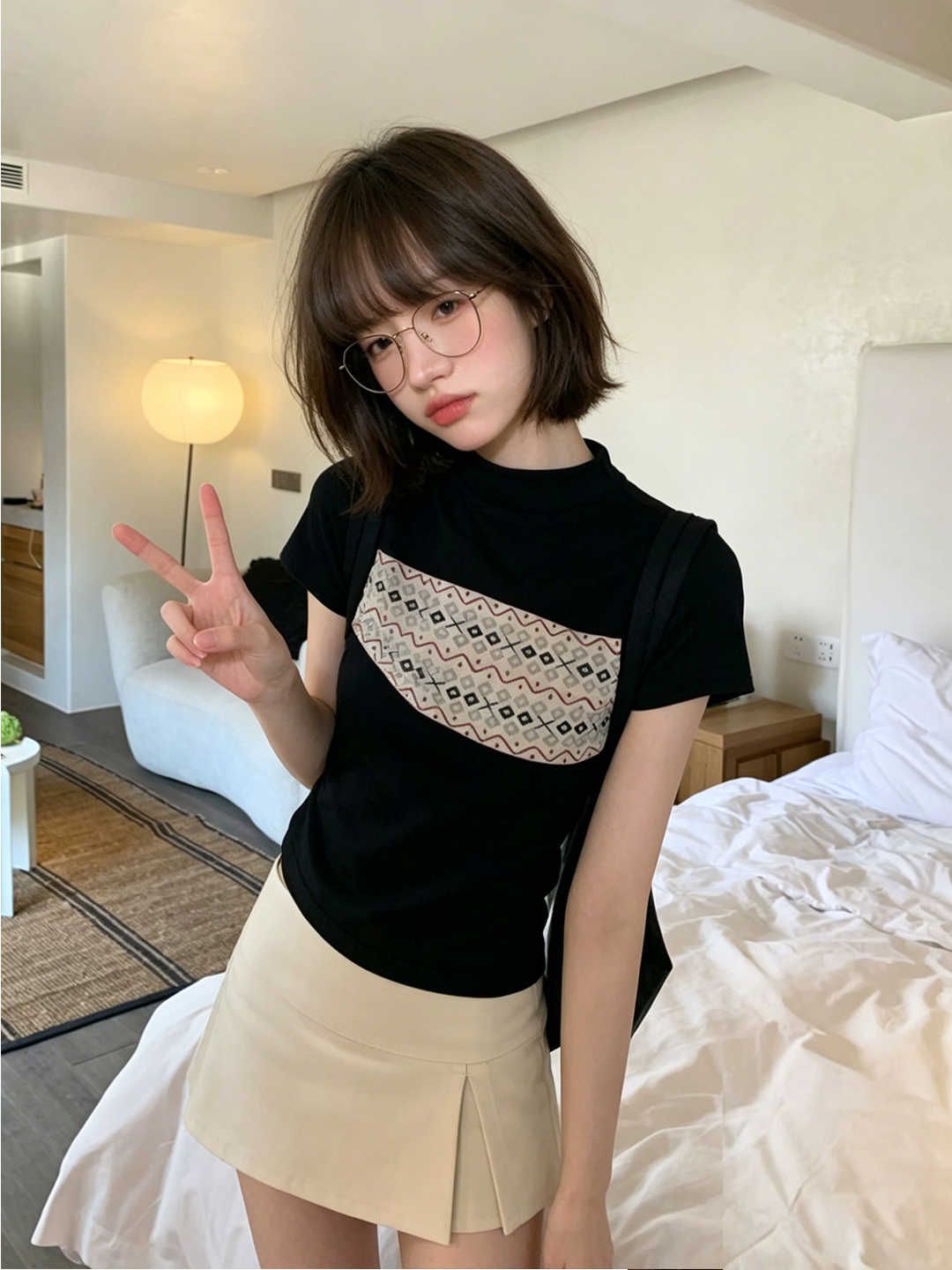 한 부서 달콤함 자카드 반팔 니트 스웨터 여름 새로운 몸매 가꾸기 슬림해 보이는 패션 품격 다용도 긍정적 인 어깨 의류 여성