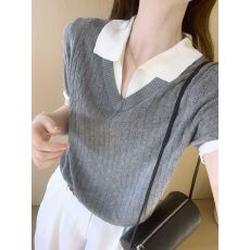 批发简约风短款Polo领针织<b class='q'>短袖</b>2026夏季新款韩版甜美休闲显瘦上衣<b class='q'>T</b><b class='q'>恤</b>
