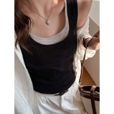 批发夏季设计感假两件<b class='q'>吊带</b>背心女新款内搭<b class='q'>打底</b>韩系撞色美式复古上衣