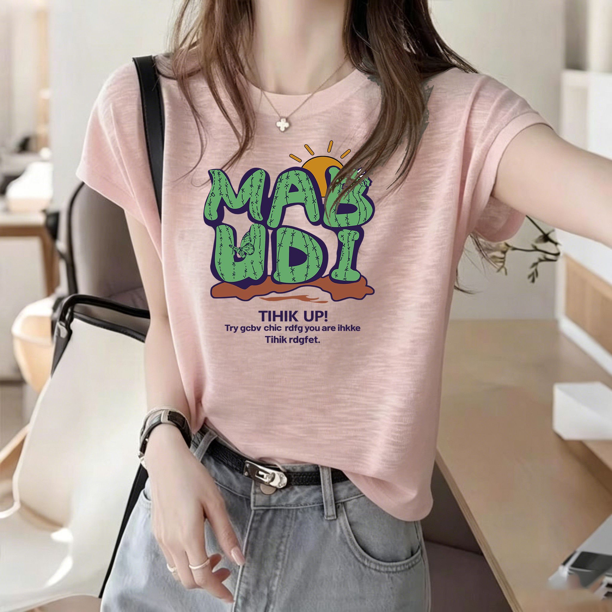 대나무 마디 면 세련된 프린트 티셔츠 2026 여름 새로운 폭발 차가운 센스 슬림해 보이는 다용도 외국 가스 맨위