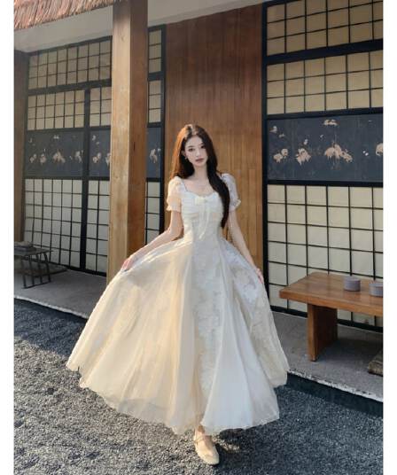 두꺼운 아크릴 자카드 네리 지퍼 하나 프랑스식 요정 가스 여성 드레스 여름 프랑스식 우아함 슈퍼 잘 생긴