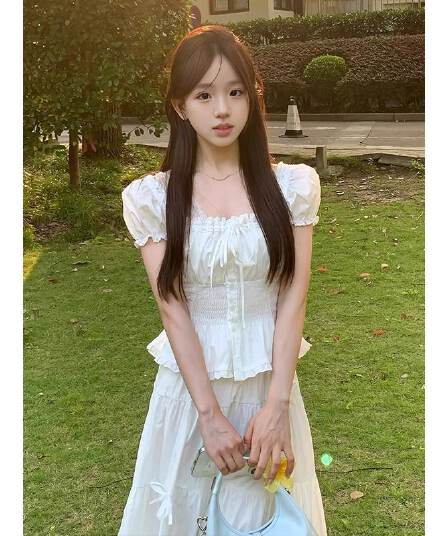 뒤로 명중 가져 가라. 펌프 로프 스트랩 한쪽 칼라 레이스 쉬폰 거품 소매 셔츠 순수한 욕망 쇼트 스타일 소매 꽃무늬 맨위