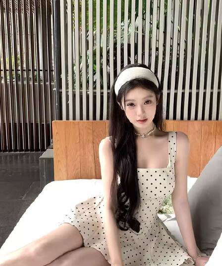그는 벤 바람 감정 미니 스커트 레트로 도트 무늬 슬립 스트랩 디스플레이 몸 드레스 타이트 스커트 치마