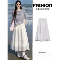 批发韩系网纱波点半身<b class='q'>长裙女</b>夏季新款气质<b class='q'>雪纺</b>a字伞裙绝美蓬蓬大摆裙