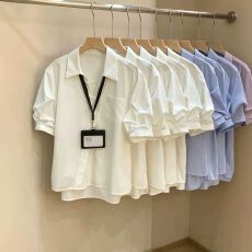 批发白色短袖衬衣夏新款V领<b class='q'>职业装</b>面试通勤商务上衣套装泡泡袖衬衣女