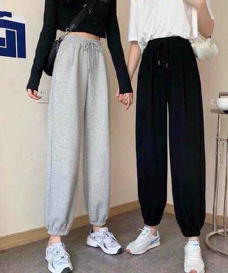 하이웨이스트 운동 바지 여성 루즈핏 조거 봄 가을 학생 회색 캐주얼 바지 다용도 하렘 바지 여성