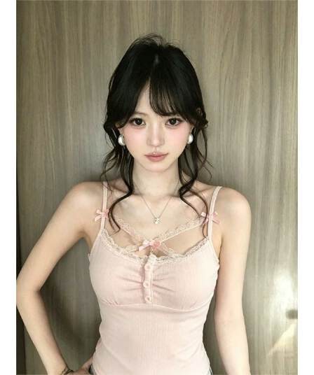 원본 원단 품질 핑크색 달콤한 자매 레이스 캐미솔 여름 작은 키 몸매 가꾸기 고유 한 아름다운 맨위