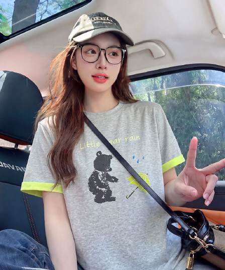 더블 색상 양면 200그램 반팔 티셔츠 여성 의류 여름 새로운 한 부서 배색 테두리 라운드 넥 맨위