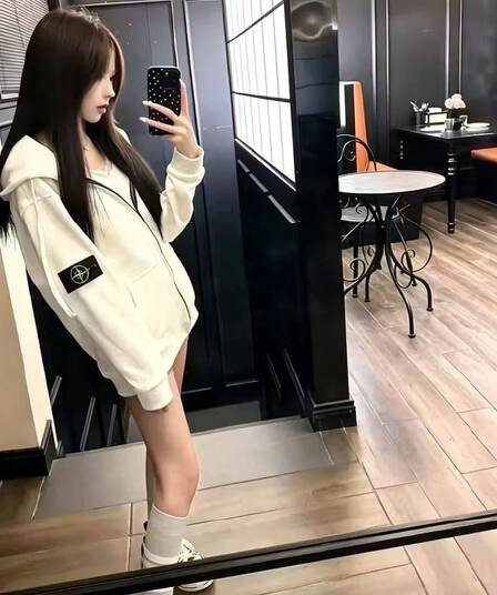 얇은 스타일 휘장 부형제 가죽 지퍼 헤드 이후 패키지 칼라 순수한 Mianhua 면 복합 후드티 여성