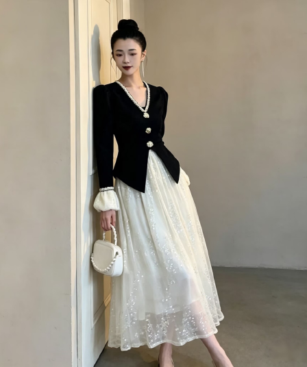 광저우 품질 이른 가을 품격 페이크 레이어드 여성 드레스 빅 사이즈 지방 mm 바람 슈퍼 요정 연령 감소 중간 길이 치마
