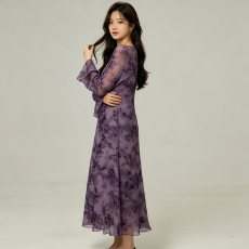 批发大码女装2026胖mm法式复古网纱<b class='q'>印花</b>长款植绒<b class='q'>连衣裙</b>+内搭吊带裙