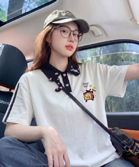 구슬 그라운드 면 반팔 티셔츠 여성 의류 여름 새로운 3 차원 장식 루즈핏 자수 POLO 칼라 맨위