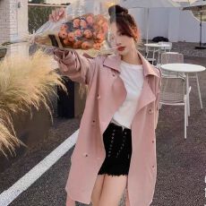 批发原版做法粉色西装领风衣女新款小个子法式甜美奶甜系少女<b class='q'>短款</b>外套