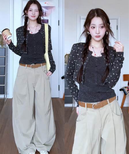 한 부서 꽃무늬 긴팔 오픈 가디건 투피스 조끼 여성 봄 가을 착용 가져 가라. 몸매 가꾸기 슬림해 보이는 자이언트 잘 생긴 아름다운 맨위