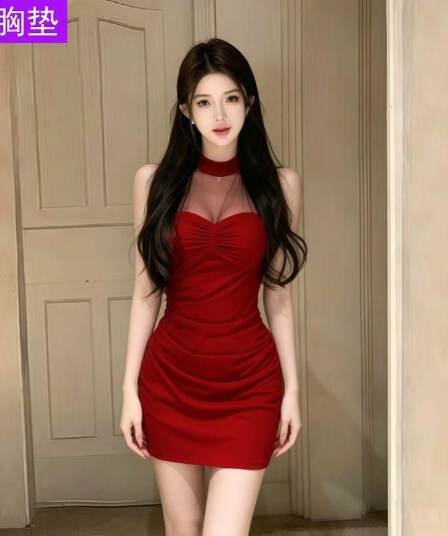 원본 품질 사람들 면 270 그램 핫걸 망사 패치워크 행침 목 여성 드레스 여름 섹시함 허리 수축 미니 스커트