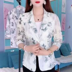 批发时尚高档小清新防晒网纱西装外套2026新款<b class='q'>七分袖</b>印花气质西服上衣