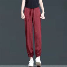 批发夏天薄裤子<b class='q'>哈伦裤</b>子女薄款2026新款高腰显瘦薄款高档冰丝束脚裤子