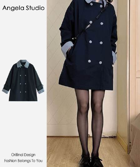 가을 그는 벤 바람 해군 캐주얼 루즈핏 재킷 재킷 2026 새로운 여자 중간 롱 코트 고급 센스 작은 키