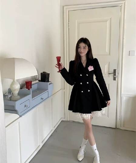 학원 스타일 나비 매듭 여성 드레스 가을 고급 센스 품격 치마 지방 mm 허리 수축 슬림해 보이는 정장 치마