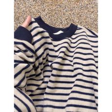 批发【65米妮复合牛奶丝）特大码300斤条纹宽松<b class='q'>卫衣</b>长袖女