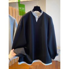批发华棉复牛奶丝(后包领）特大码300斤V领假两件<b class='q'>卫衣</b>女秋季新款