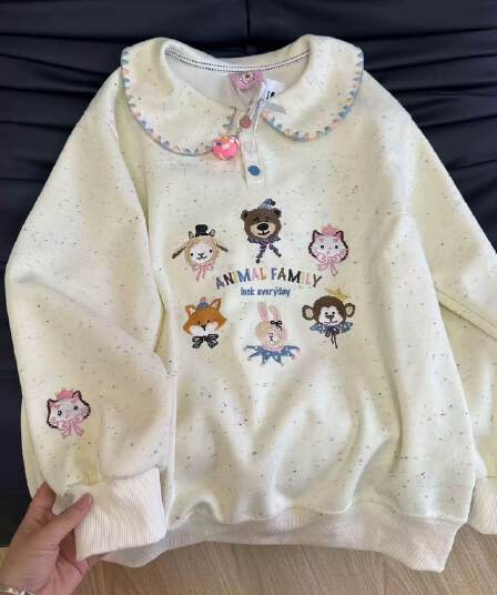 팬 면 순수한 Mianhua 면 복잡한 우유 실크 특별 빅 사이즈 300 근 베이비 칼라 후드티 색상 포인트 긴팔 맨위