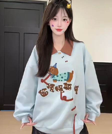 얇은 스타일 후드티 여성 의류 디자인 센스 트렌디 새로운 봄 가을 가시 자수 루즈핏 배색 polo 맨위