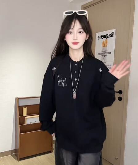 순수한 Mianhua 면 복합 우유 실크 320 그램 얇은 스타일 후드티 가시 자수 봄 가을 헨리 칼라 맨위