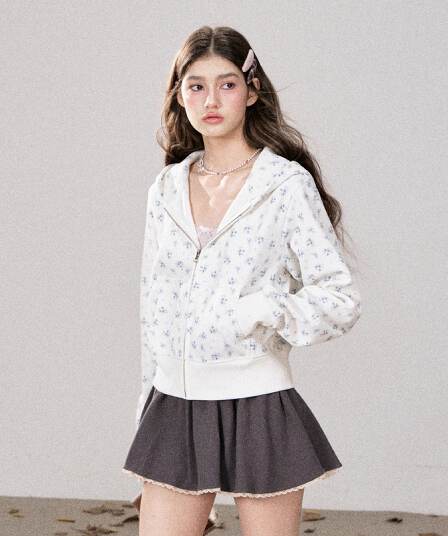 후아 남편 그리드 복합 우유 실크 380 그램 짧은 외투 후드티 여성 의류 봄 가을 지퍼 오픈 가디건 맨위