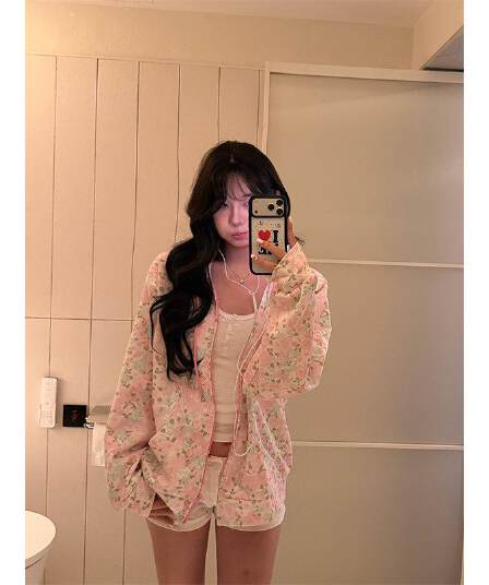 빅 사이즈 여성 의류 200 kg 얇은 스타일 후드티 여성 꽃무늬 루즈핏 봄 가을 지퍼 카디건 코트 맨위