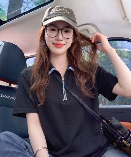 220 그램 물 부드러운 면 반팔 티셔츠 여성 의류 여름 새로운 루즈핏 패치워크 색상 지퍼 POLO 칼라 맨위