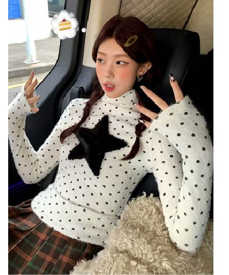 광저우 리브 De 플러시 270 그램 1 1 반하이넥 긴팔 티셔츠 도트 무늬 별 플리스 맨위