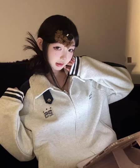 원본 원단 아메리칸 레트로 배색 삽입 어깨 소매 후드티 여성 코트 봄 가을 루즈핏 재킷 맨위