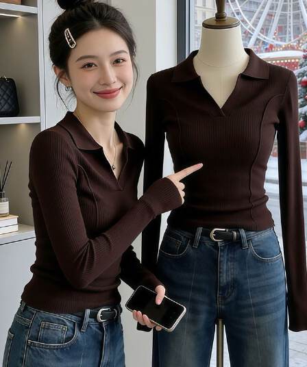 봄 가을 새로운 그레이트 과소 평가 요리 한 바람 맨위 고급 센스 고유 한 Chic 아름다운 슬림해 보이는 POLO 셔츠 긴팔 티셔츠
