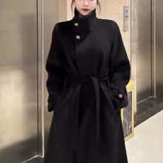 批发黑色毛呢大衣女2026新款秋冬赫本风高级感气质<b class='q'>显瘦</b>毛呢子外套