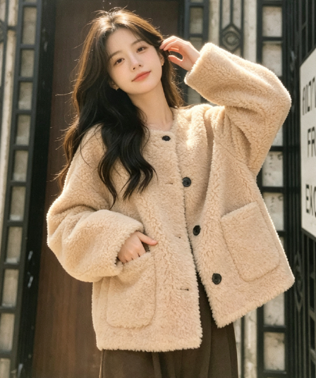 느긋한 바람 양털 여성 코트 2026 가을 겨울철 새로운 루즈핏 두꺼운 피모 하나 캐주얼 연령 감소 맨위