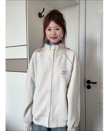 빅 사이즈 여성 의류 200 kg 얇은 스타일 후드티 여성 봄 가을 새로운 지퍼 카디건 코트 스탠드 칼라 맨위