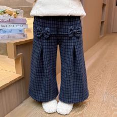 批发26年秋冬加绒加厚格纹阔腿裤<b class='q'>女童</b>加<b class='q'>厚</b>休闲裤保暖裤子女