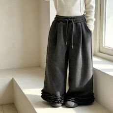 批发26年秋冬加绒加厚花边阔腿裤<b class='q'>女童</b>加<b class='q'>厚</b>休闲裤保暖裤子女