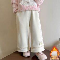 批发3岁6岁女童秋<b class='q'>冬</b>加绒加厚花边直筒宽松长裤女童加厚休闲裤保暖裤子