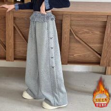 批发3岁6岁女童秋<b class='q'>冬</b>加绒加厚花边直筒宽松长裤女童加厚休闲裤保暖裤子