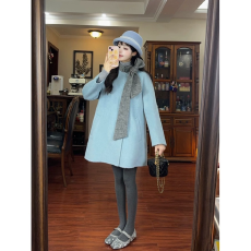 批发【有内衬】复古高级感撞色蝴蝶结毛呢外套女2026年秋冬呢子大衣