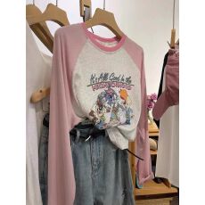 批发(纯棉）特<b class='q'>大码</b>纯棉300斤撞色长袖t恤女秋季宽松插肩上衣