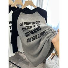 批发【德绒】特<b class='q'>大码</b>300斤加厚磨毛插肩撞色长袖T恤女秋冬上衣