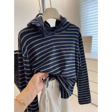 批发【广州条纹布】特<b class='q'>大码</b>300斤早秋季复古条纹连帽衫长袖上衣<b class='q'>女装</b>