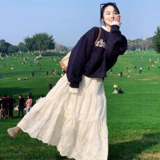 批发白色<b class='q'>蕾丝</b>蓬蓬<b class='q'>半身裙</b>女秋冬加绒新款高腰a字大摆伞裙中长款蛋糕裙
