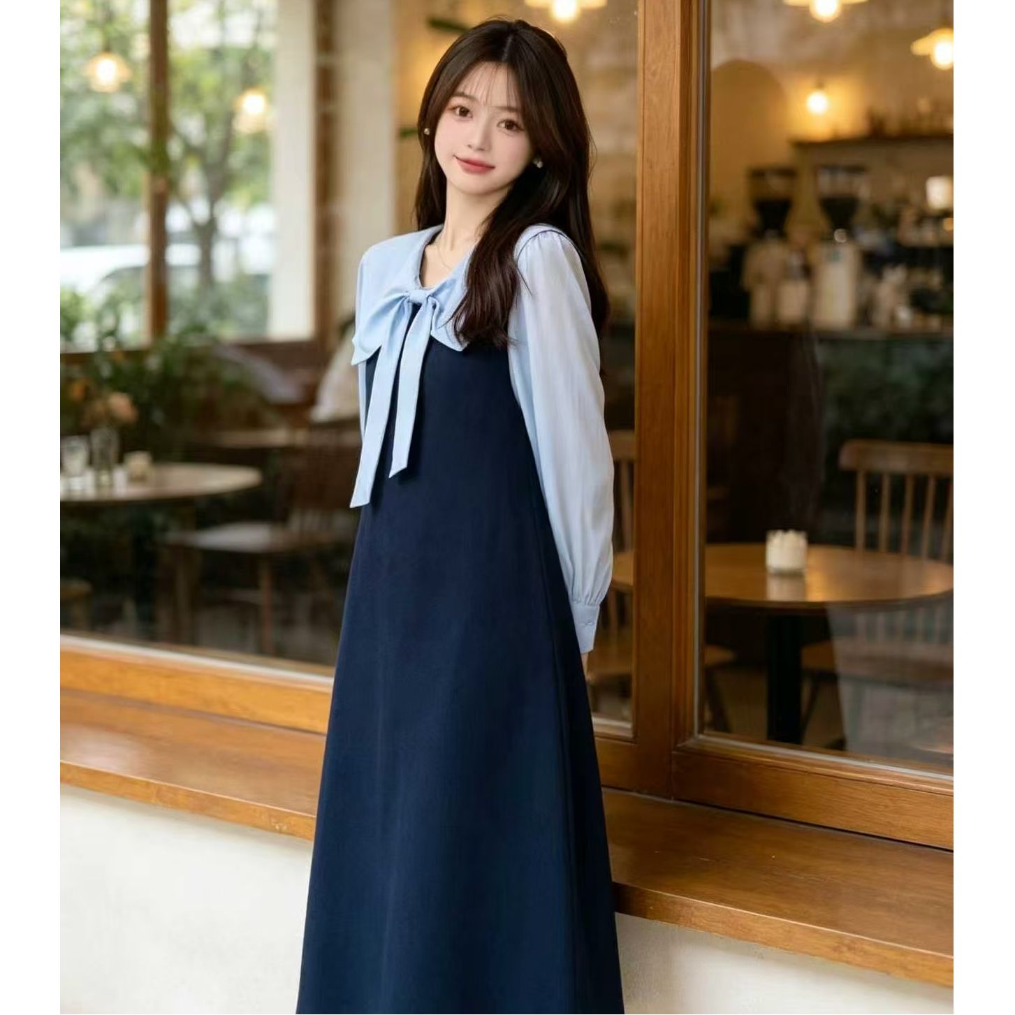 RY8363# 大码女装法式早秋显瘦气质假两件长款连衣裙微胖MM连衣裙穿搭...