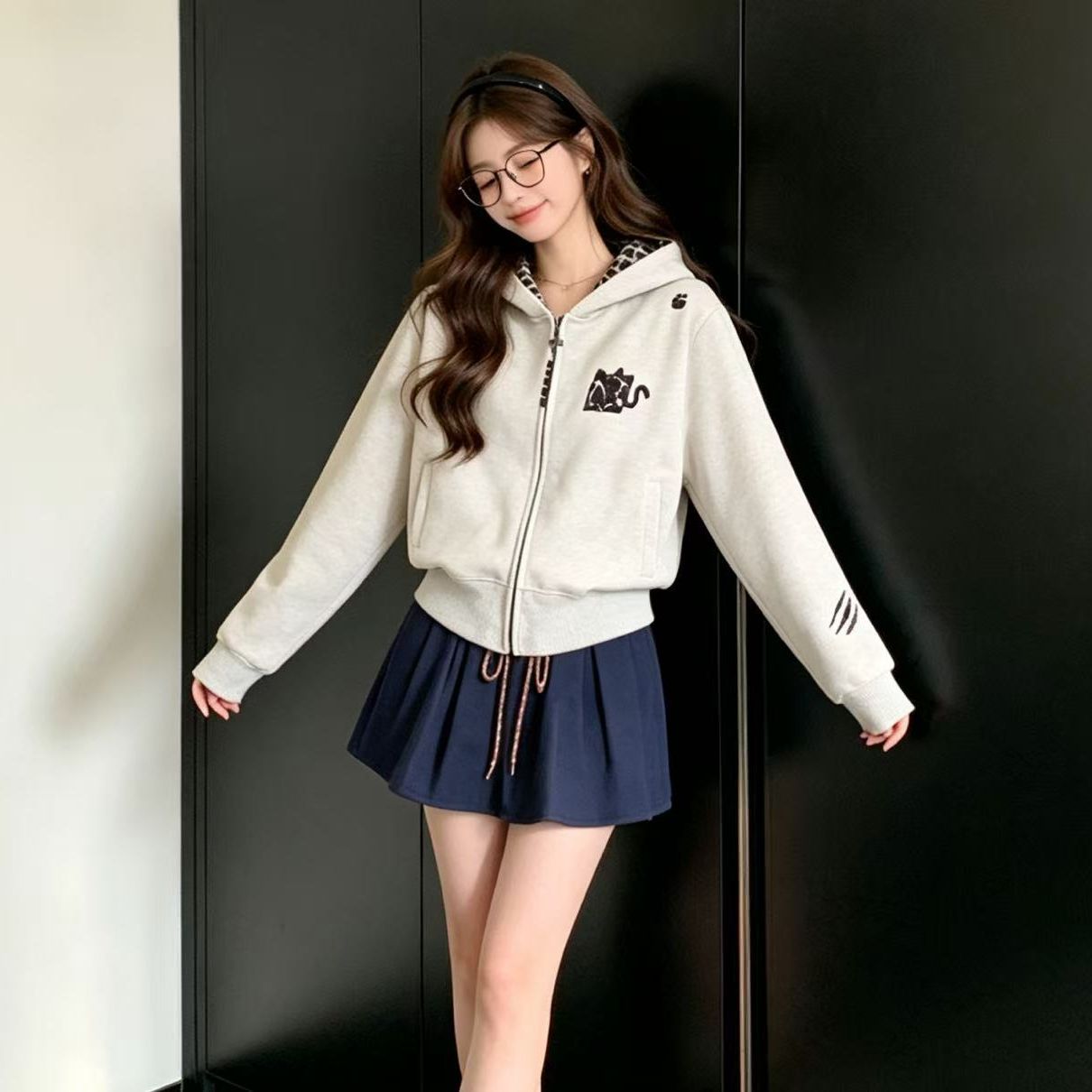 RY8359# 2026秋冬新款美式潮牌连帽拉链开衫卫衣女百搭宽松刺绣情侣...