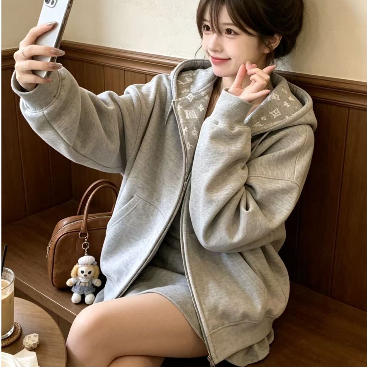 RY8358# 连帽灰色开衫卫衣2026秋季oversize巨好看时髦百搭...