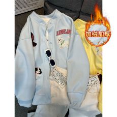 批发大码女装200斤卫衣女秋冬季加绒新款宽松棒球服开衫外套立领上衣